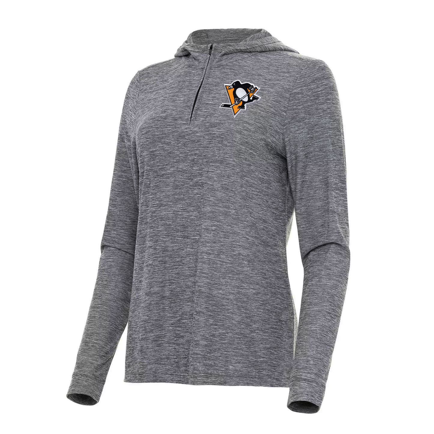 Women's Pittsburgh Penguins Antigua Heather Gray Bright Quarter-Zip Hoodie