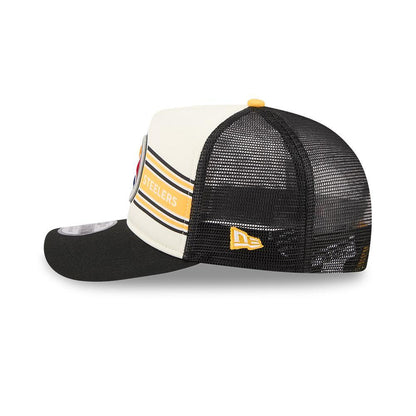 Pittsburgh Steelers New Era Cream/Black Banner 9FIFTY A-Frame Adjustable Trucker Hat