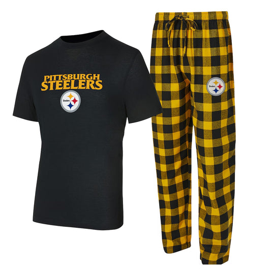 Pittsburgh Steelers Concepts Sport Black/Gold Avondale T-Shirt & Flannel Pants Set