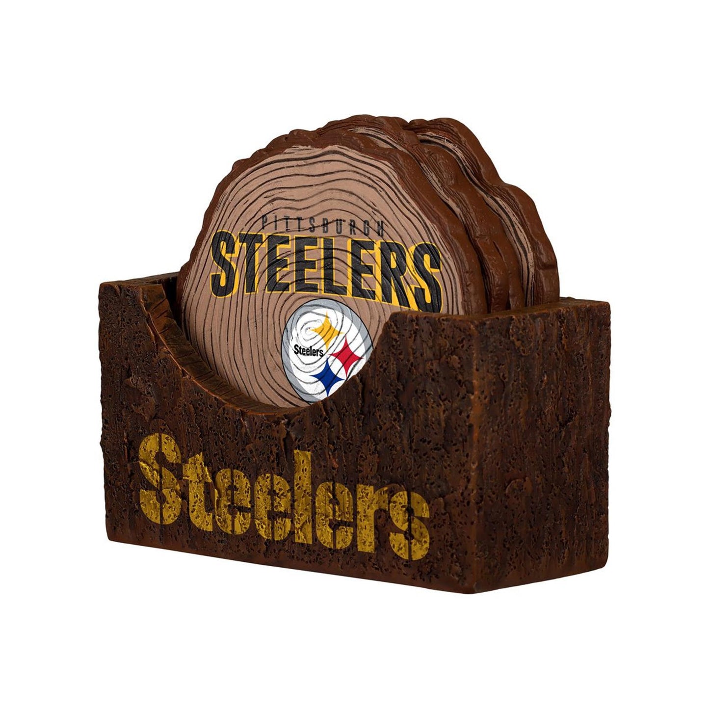 Pittsburgh Steelers Wooden Log 4 Pack Coaster w/ Holder