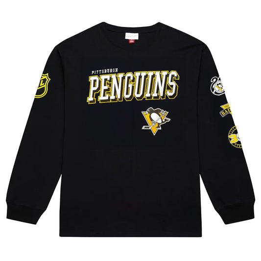 Mitchell and Ness Pittsburgh Penguins Black Training Camp Long Sleeve Fashion Tee