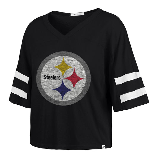 Pittsburgh Steelers '47 Women's Double Header Scout Cropped V-Neck Tee