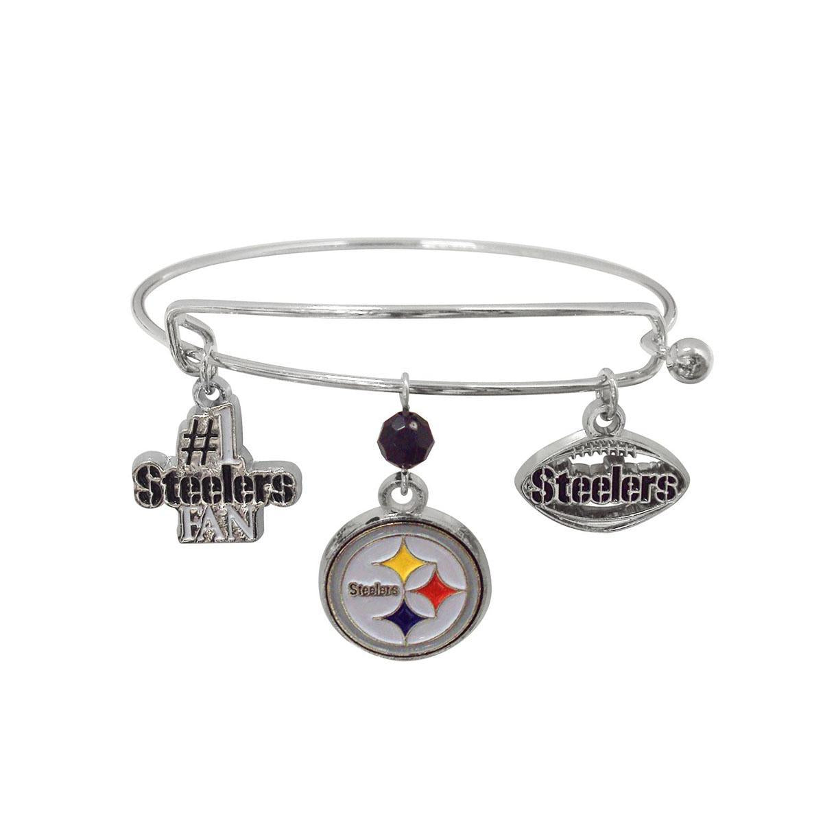 Pittsburgh Steelers 3 Charm Silver Bracelet