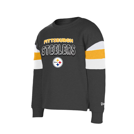 Girls Youth Pittsburgh Steelers New Era Black Color Blocked Glitter Pullover Sweatshirt