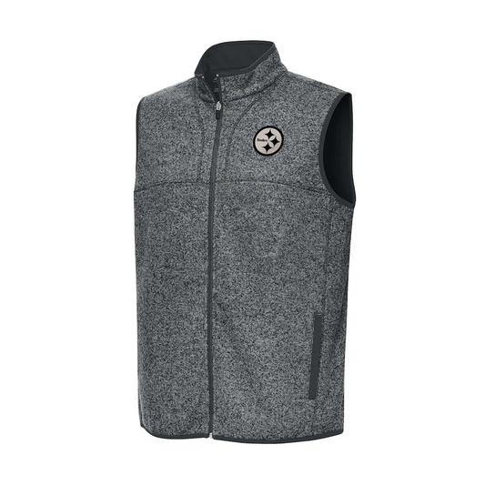 Men's Pittsburgh Steelers Antigua Heather Black Fortune Full-Zip Vest