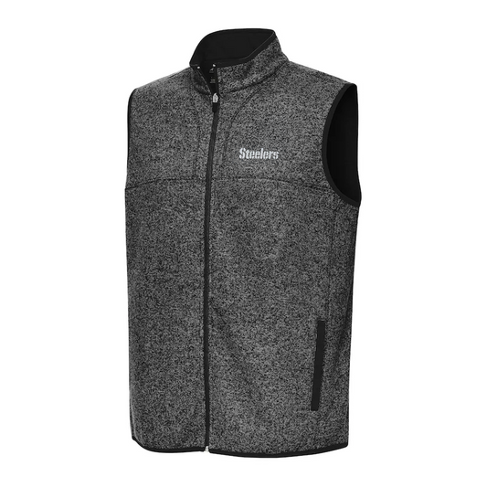 Pittsburgh Steelers Antigua Heather Black Fortune Full-Zip Vest