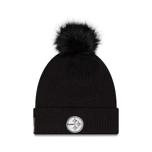 Women's Pittsburgh Steelers New Era Black 2026 Salute To Service Cuffed Knit Hat with Pom