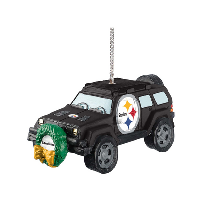 Pittsburgh Steelers SUV with Wreath Holiday Ornament