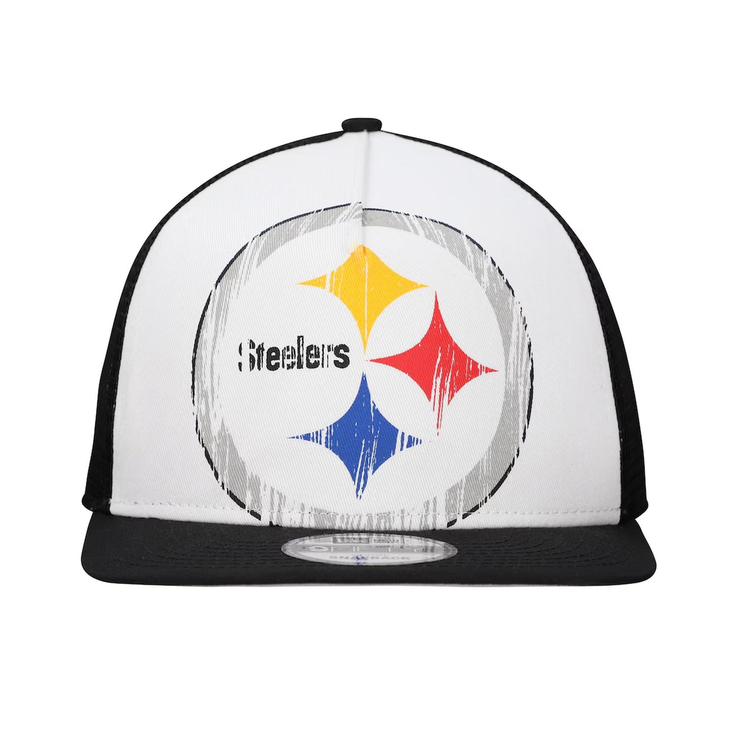 Men's Pittsburgh Steelers New Era White/Black Distressed 9FIFTY A-Frame Snapback Hat