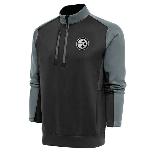 Pittsburgh Steelers Antigua Carbon/Black Tonal Logo Team Quarter-Zip Pullover Top