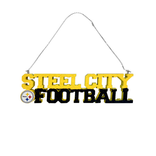Pittsburgh Steelers STEEL CITY FOOTBALL Wooden Ornament