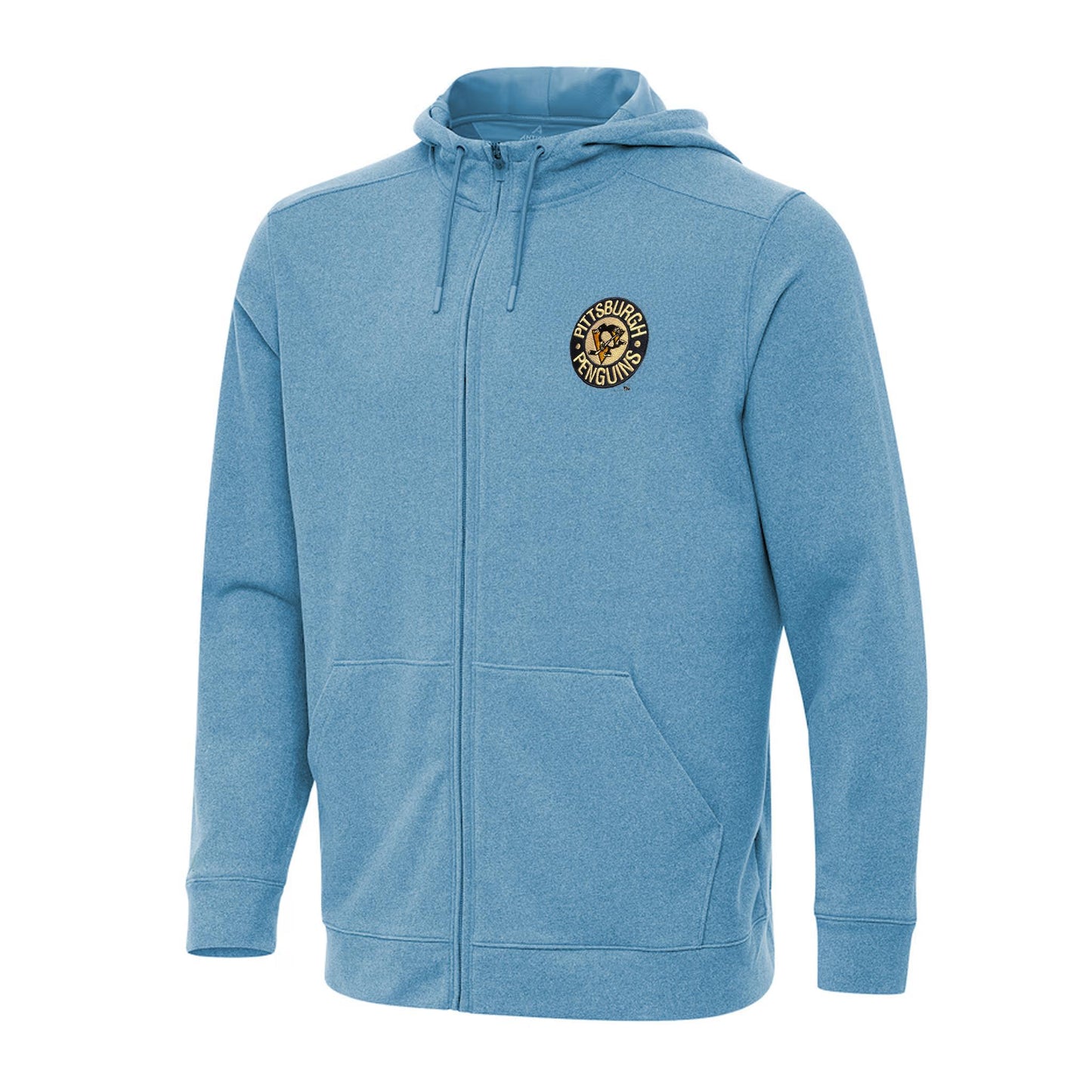 Pittsburgh Penguins Antigua Heather Blue Effortless Full-Zip Hoodie Jacket