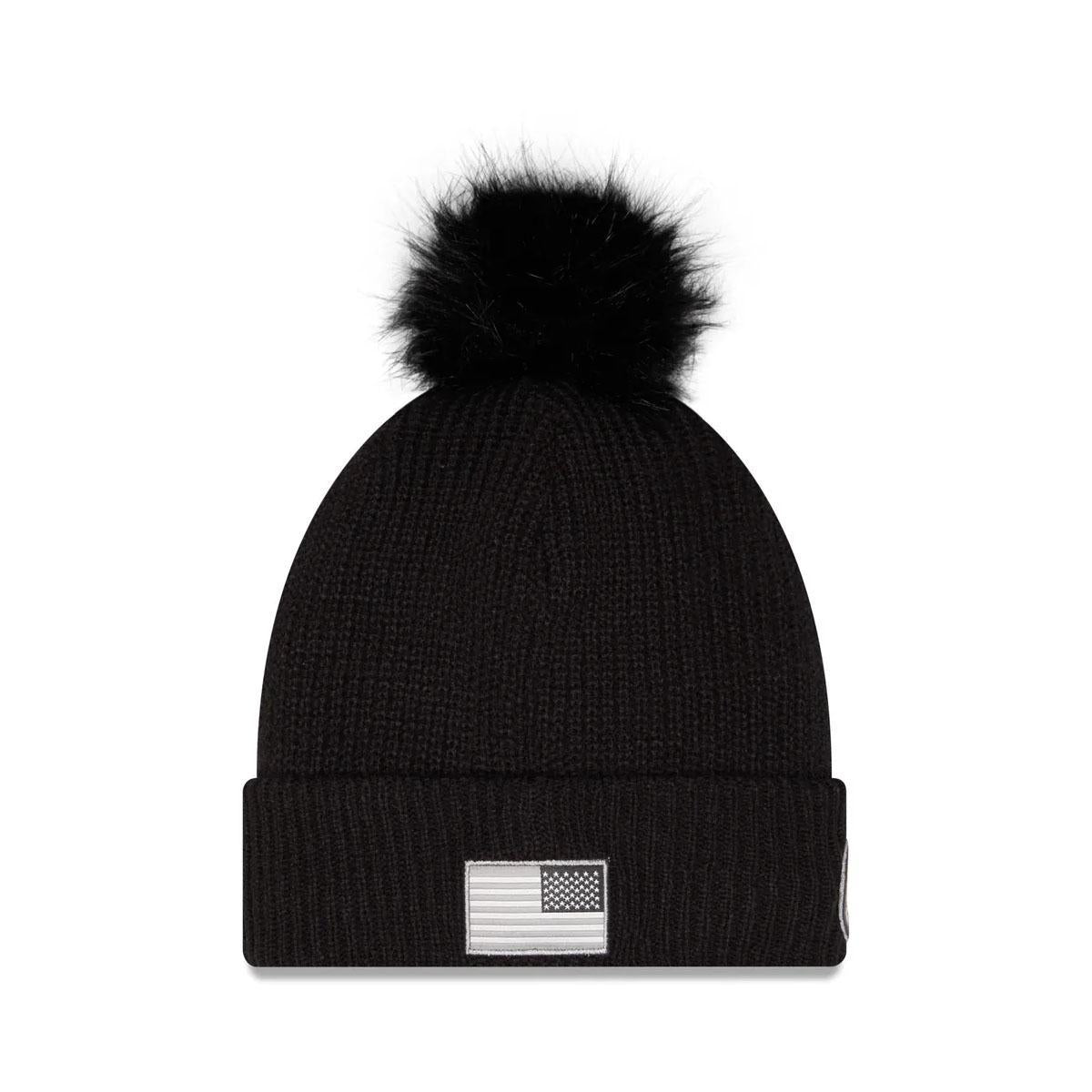 Women's Pittsburgh Steelers New Era Black 2026 Salute To Service Cuffed Knit Hat with Pom