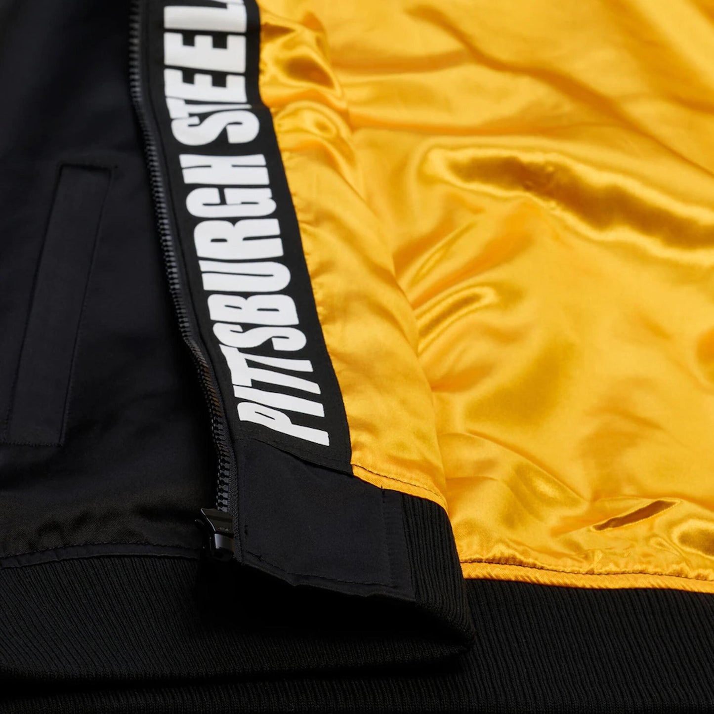 Pittsburgh Steelers Walk the Tunnel Hooded Satin Bomber Full-Zip Jacket