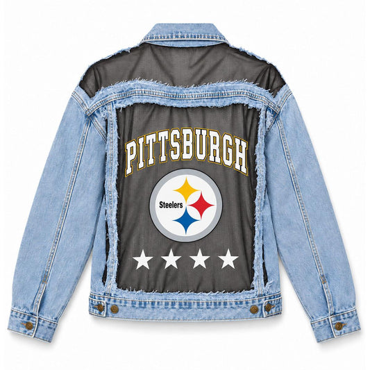 Pittsburgh Steelers Distressed Mesh Denim Jacket