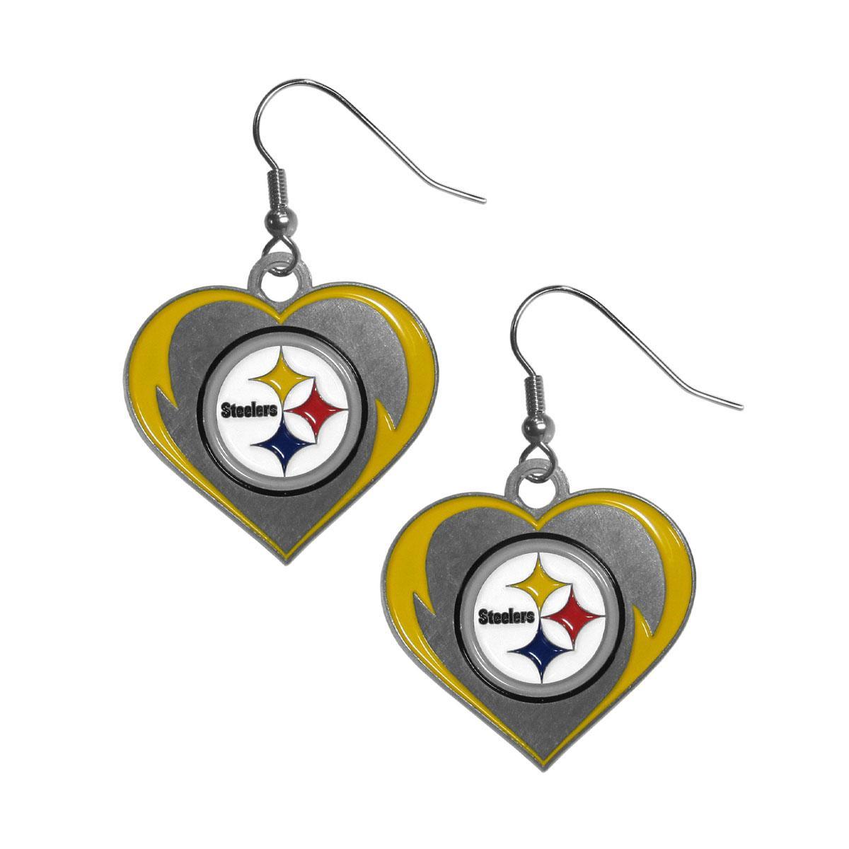 Pittsburgh Steelers Heart Dangle Earrings