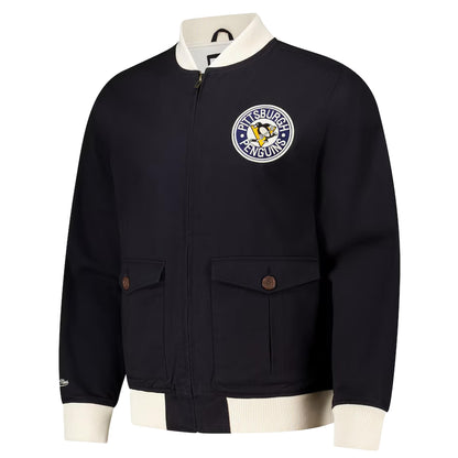 Pittsburgh Penguins Mitchell & Ness Black Vintage Coaches Cotton Twill Full-Zip Jacket