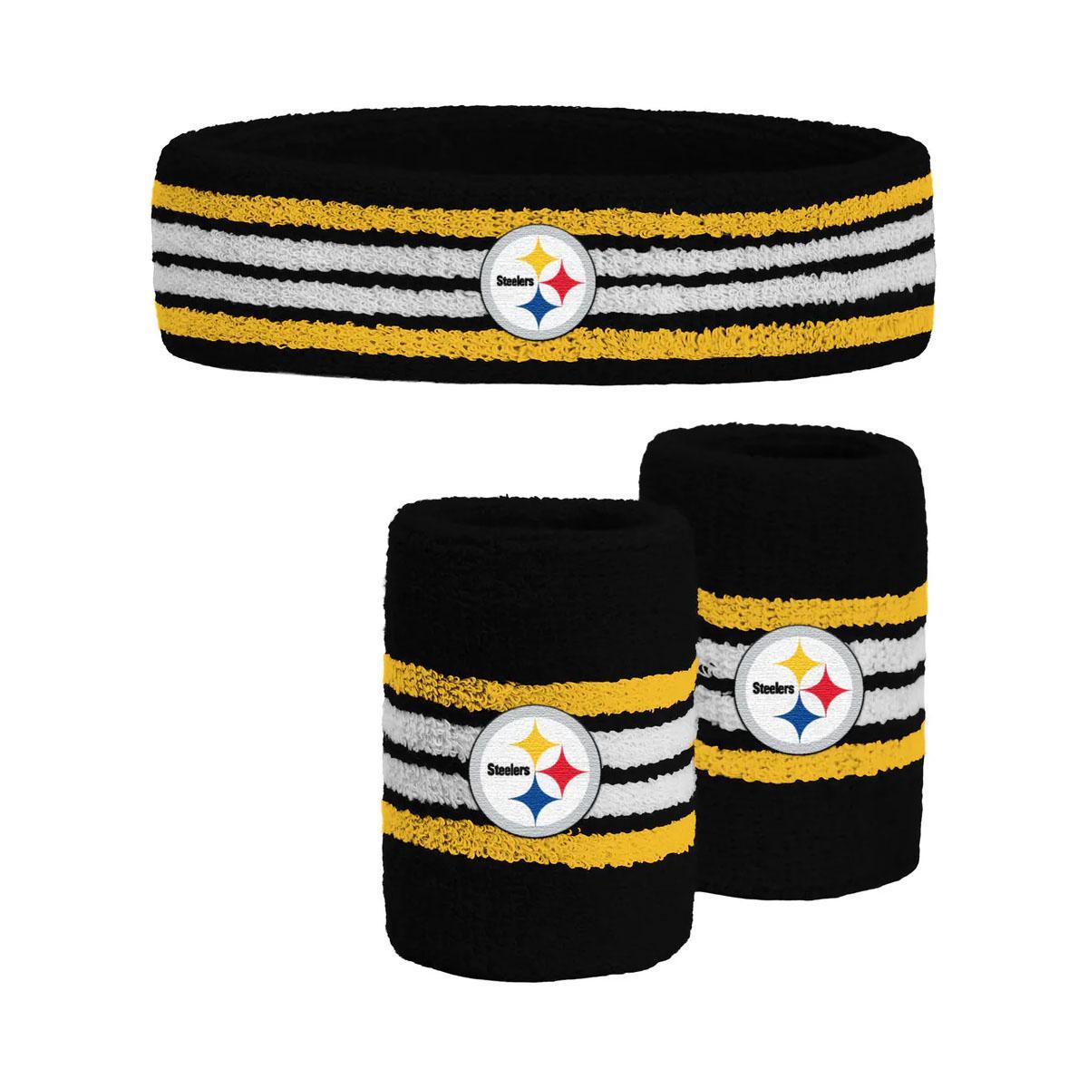Pittsburgh Steelers PRO Compression Team Stripe Three-Pack Headband and Wristbands Set