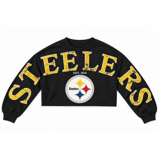 Pittsburgh Steelers Women's Raw Edge Cropped Sweatshirt