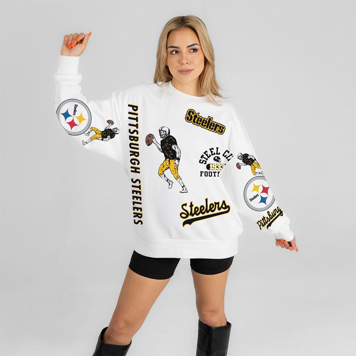 Pittsburgh Steelers Women's Oversized Scatter Logo Pullover Sweatshirt