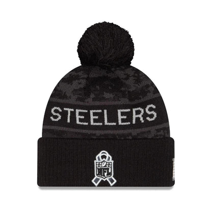 Pittsburgh Steelers New Era Black 2026 Salute To Service Cuffed Knit Hat with Pom
