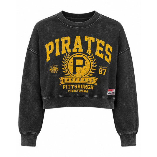 Pittsburgh Pirates Womens Boxy Cropped Acid Wash Sweatshirt