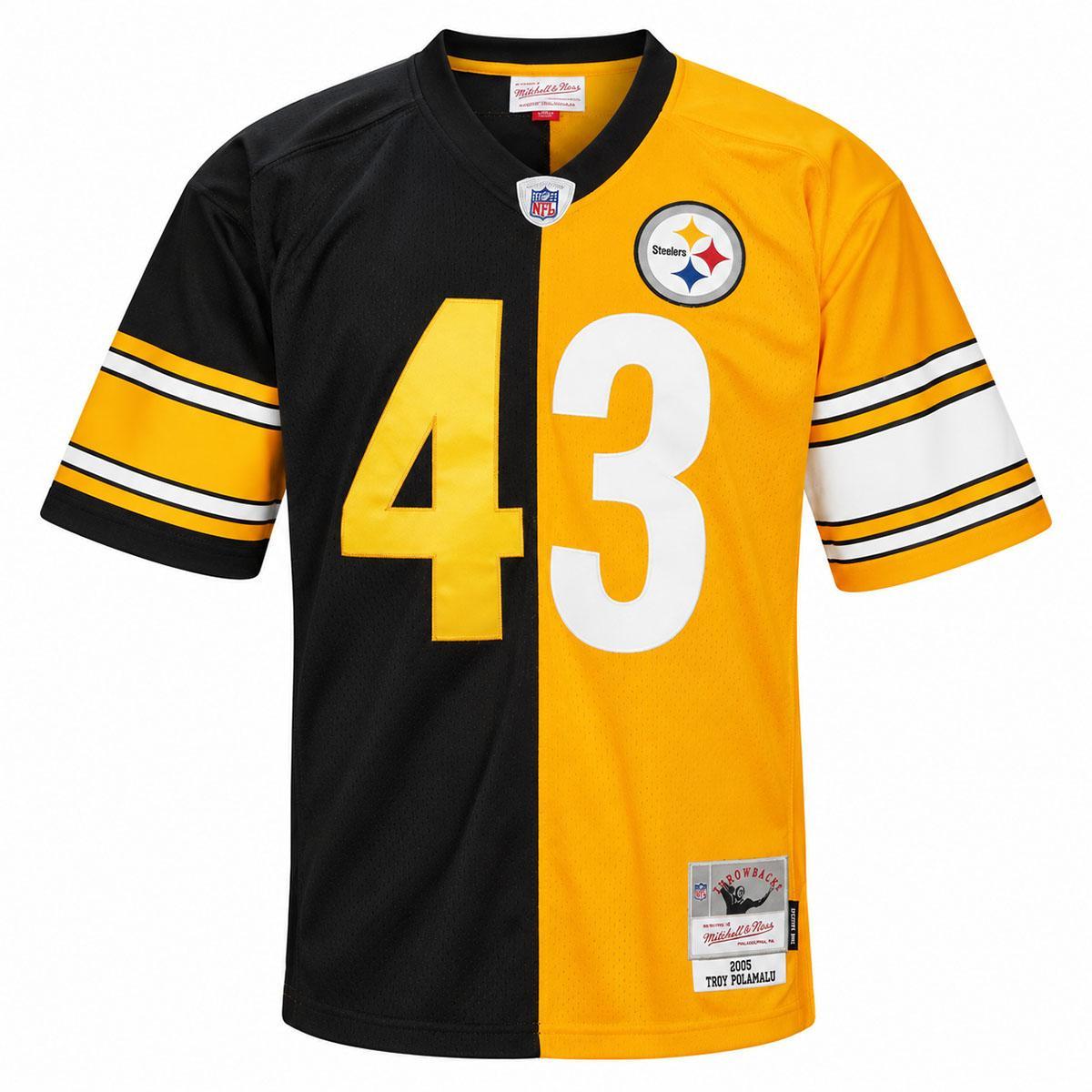 Troy Polamalu #43 Pittsburgh Steelers Mitchell & Ness Black/Gold 2005 Split Legacy Replica Jersey