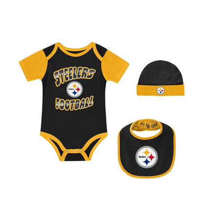 Pittsburgh Steelers 3-Piece Creeper, Bib, & Hat Set