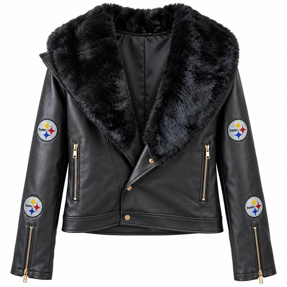 Pittsburgh Steelers Women's Faux Leather Fur Jacket