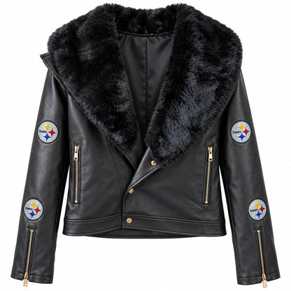 Pittsburgh Steelers Women's Faux Leather Fur Jacket