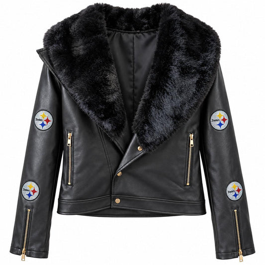 Pittsburgh Steelers Women's Faux Leather Fur Jacket