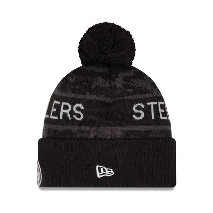 Pittsburgh Steelers New Era Black 2026 Salute To Service Cuffed Knit Hat with Pom