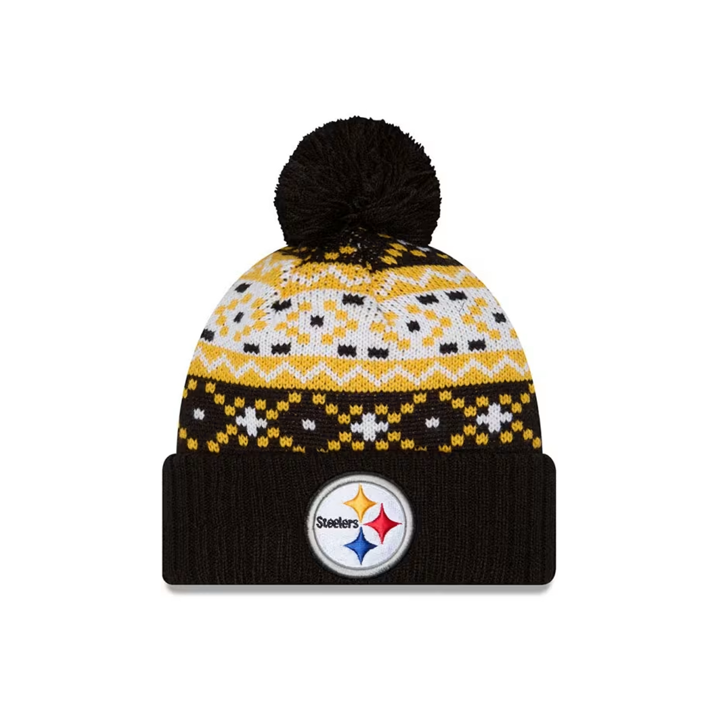 New Era Pittsburgh Steelers Black Nostalgia Cuff Pom Mens Knit Hat