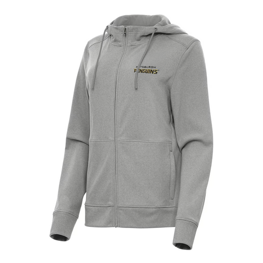 Women's Pittsburgh Penguins Antigua Heather Gray Seeker Full-Zip Hoodie