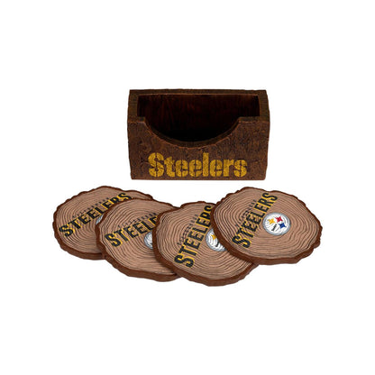 Pittsburgh Steelers Wooden Log 4 Pack Coaster w/ Holder