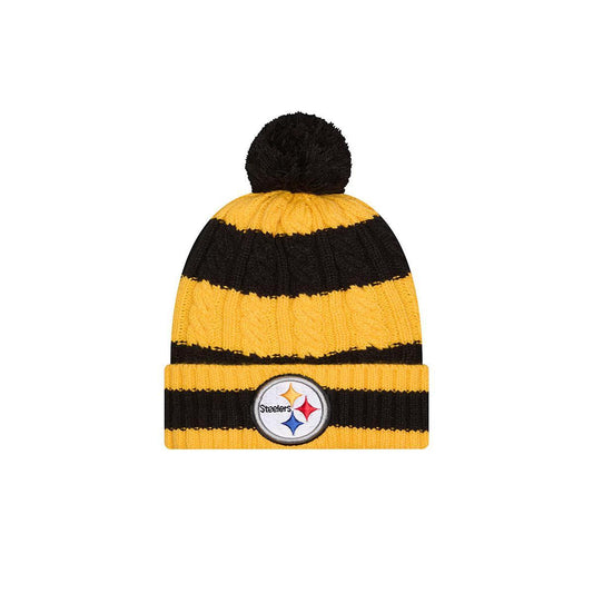 Pittsburgh Steelers New Era Youth Braided Cuffed Knit Hat with Pom
