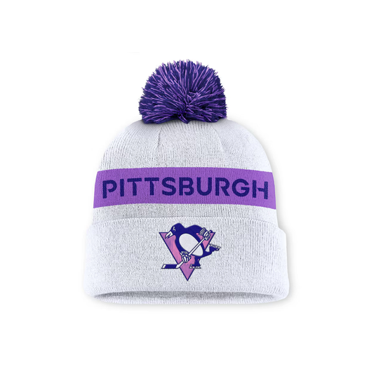 Pittsburgh Penguins Hockey Fights Cancer Cuffed Knit Pom Beanie