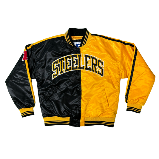 Women's Pittsburgh Steelers Starter Black/Gold Zone Blitz Cropped Full-Snap Satin Jacket