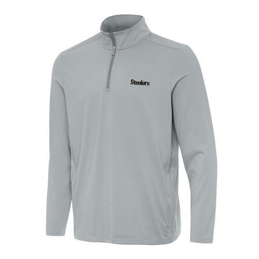 Antigua Gray Steelers Wordmark Quarter-Zip Sweatshirt