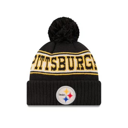 New Era Pittsburgh Steelers Black Retro Cuff Pom Mens Knit Hat