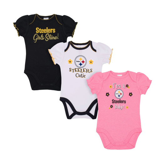 3-Pack Baby Girls Pittsburgh Steelers Short Sleeve Bodysuits