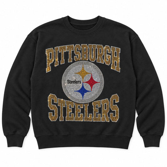 Pittsburgh Steelers Women's Thematic Rhinestone Oversized Crew Sweatshirt