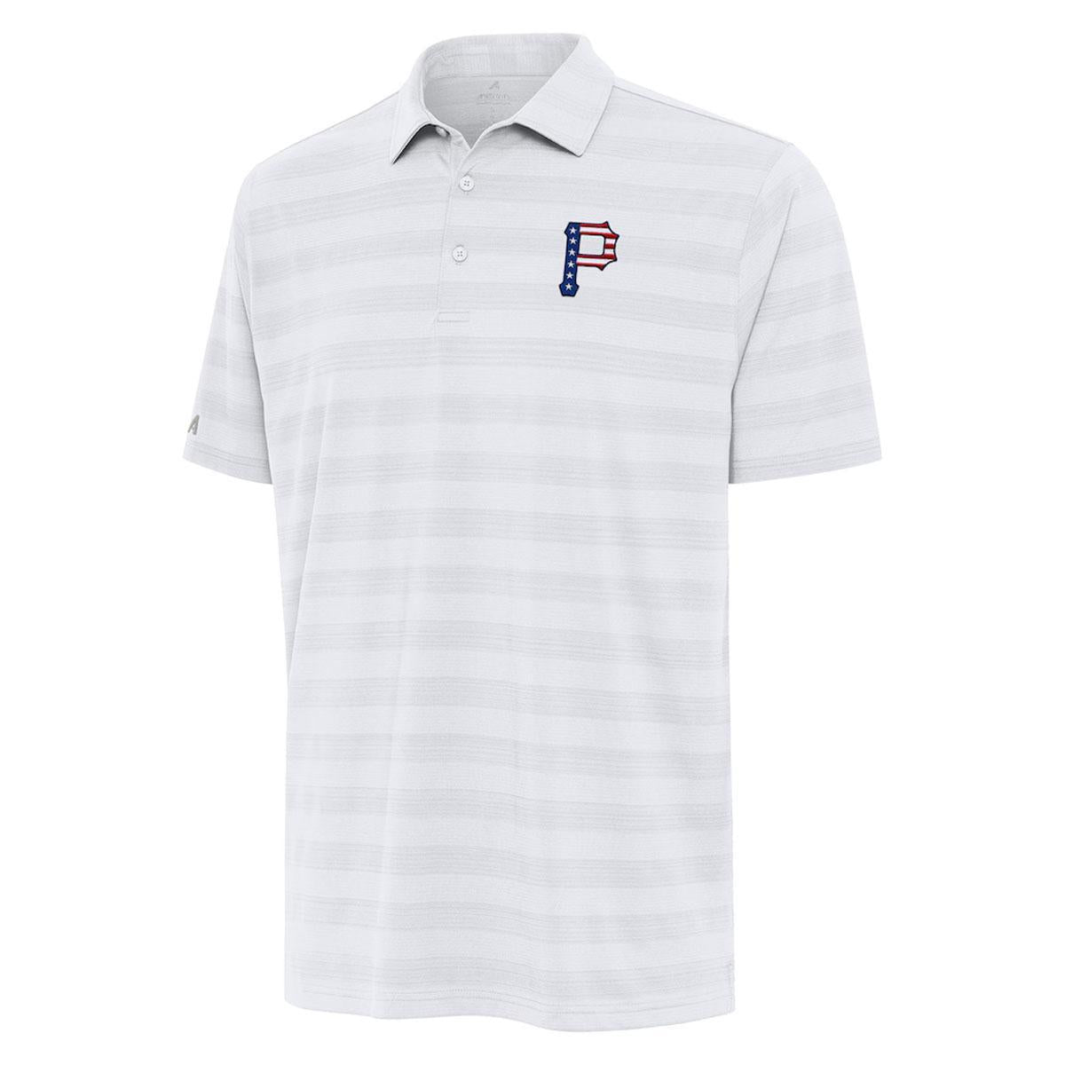 Pittsburgh Pirates Antigua White Tunnel Stars and Stipes Team Logo Polo