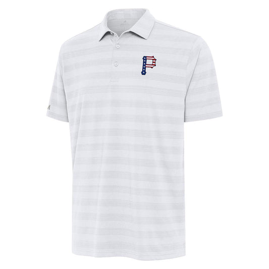 Pittsburgh Pirates Antigua White Tunnel Stars and Stipes Team Logo Polo