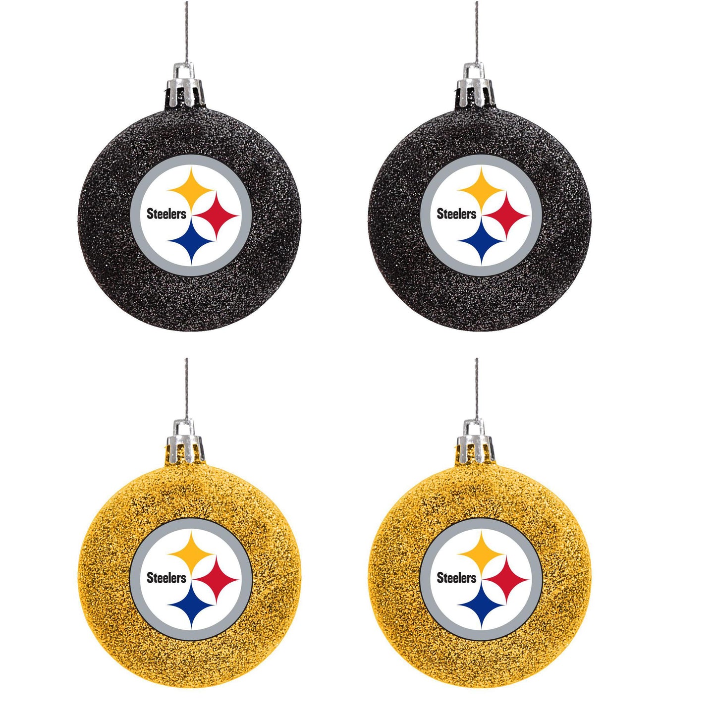 Pittsburgh Steelers Glitter Ball Ornament 4-Pack