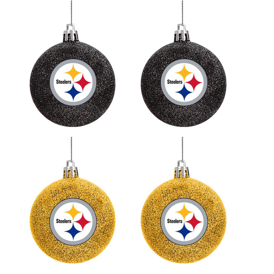 Pittsburgh Steelers Glitter Ball Ornament 4-Pack