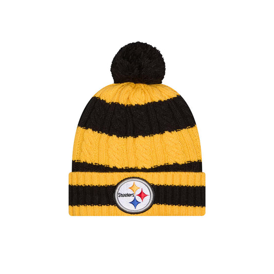 Pittsburgh Steelers New Era Women's Braided Cuffed Knit Hat with Pom