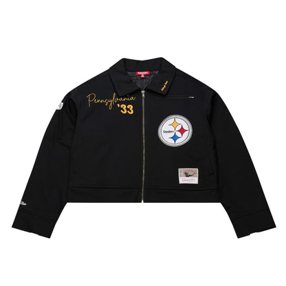 Women's Black Pittsburgh Steelers Mechanic Cropped Full-Zip Jacket