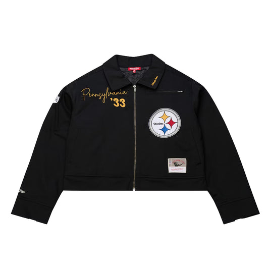 Women's Black Pittsburgh Steelers Mechanic Cropped Full-Zip Jacket