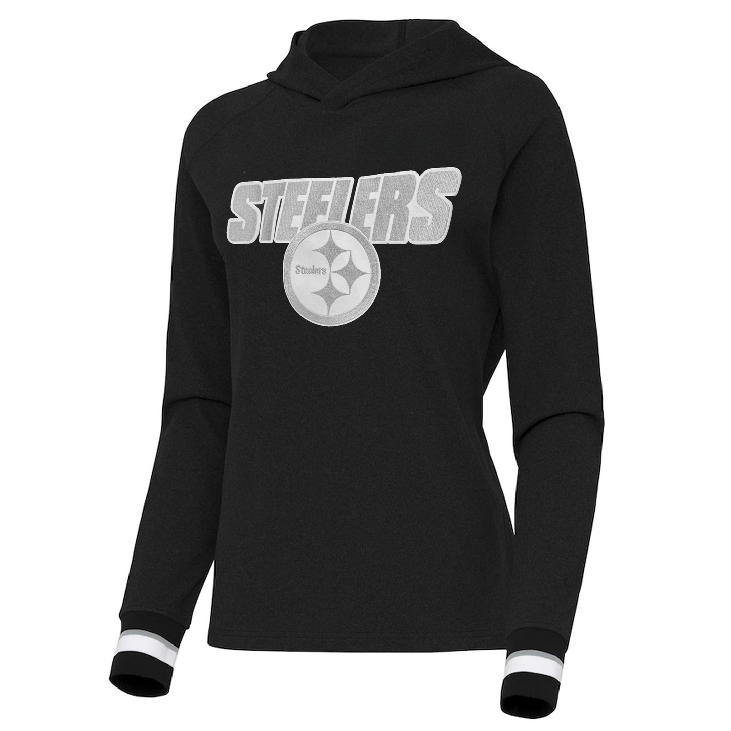 Women's Antigua Pittsburgh Steelers Trek Raglan Pullover Hoodie